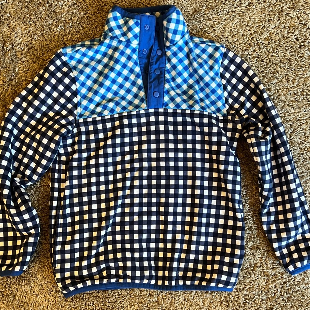 Draper James x Lands End Collaboration Blue Gingham kids pullover size M
